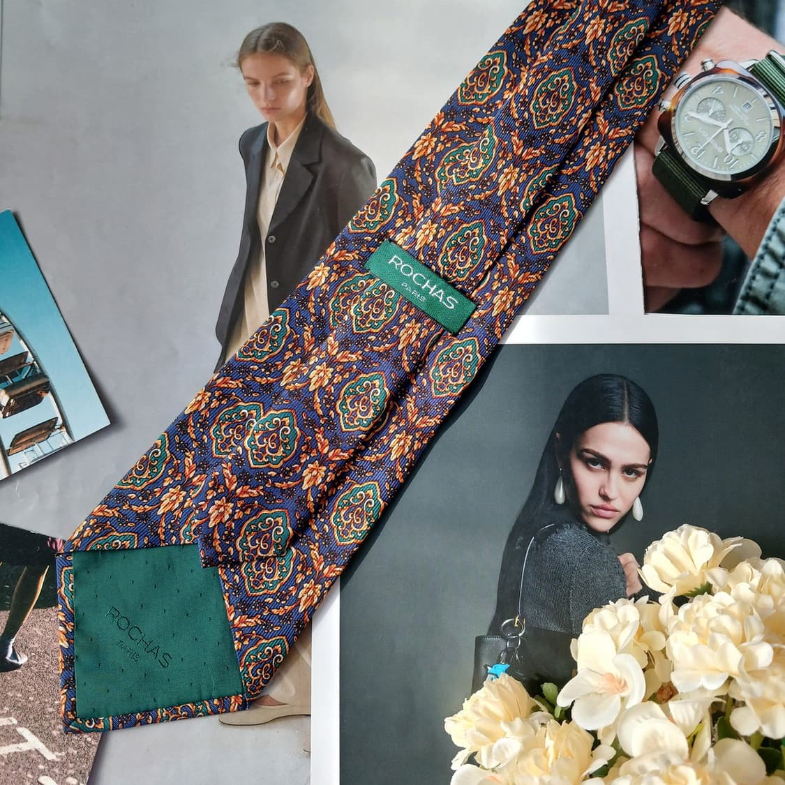 로샤스 실크 네이비 오리엔탈 패턴 넥타이 9.6cm A+등급 A19891 상품이미지6