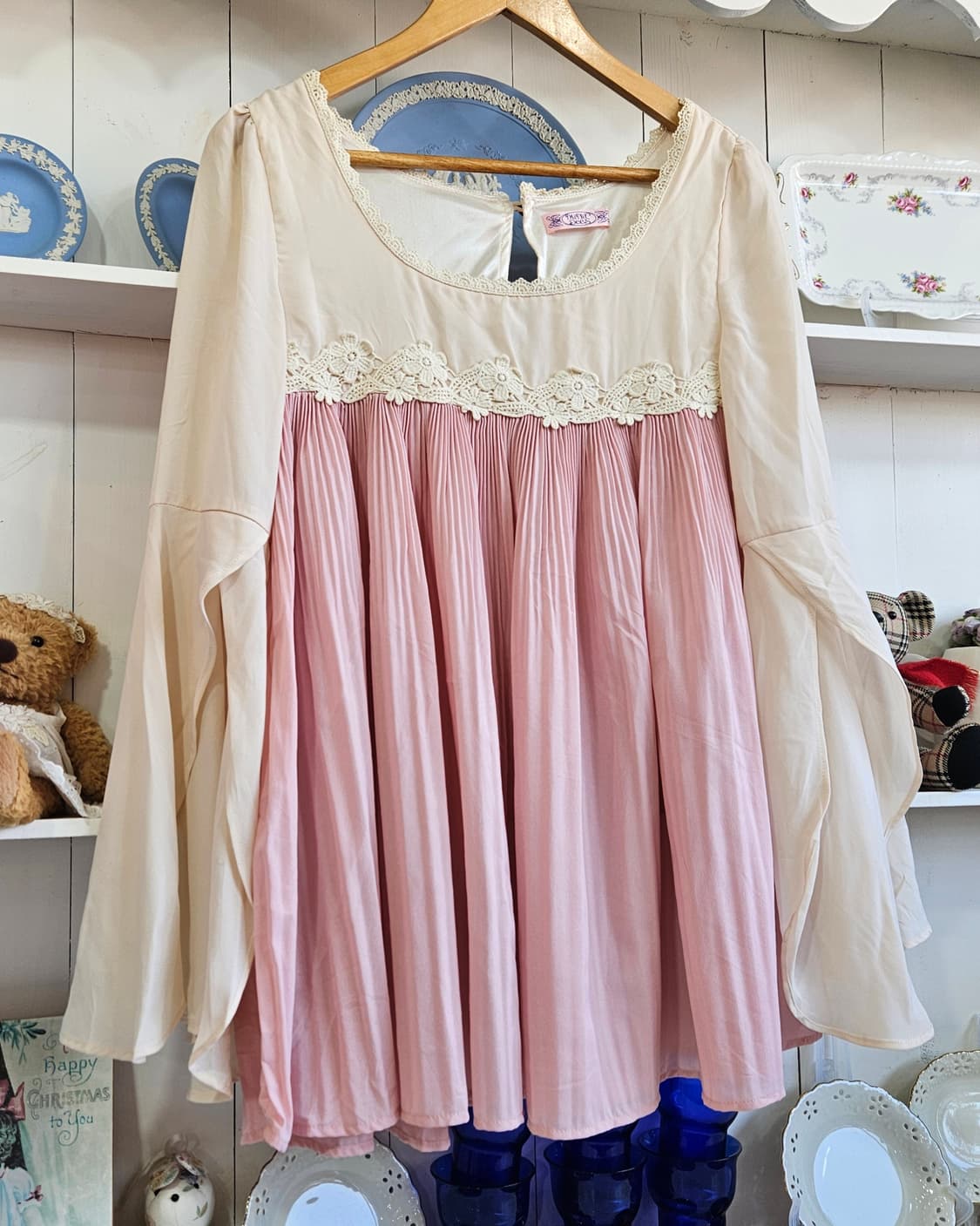 레이스 플리츠 배색 미니원피스 상품이미지2