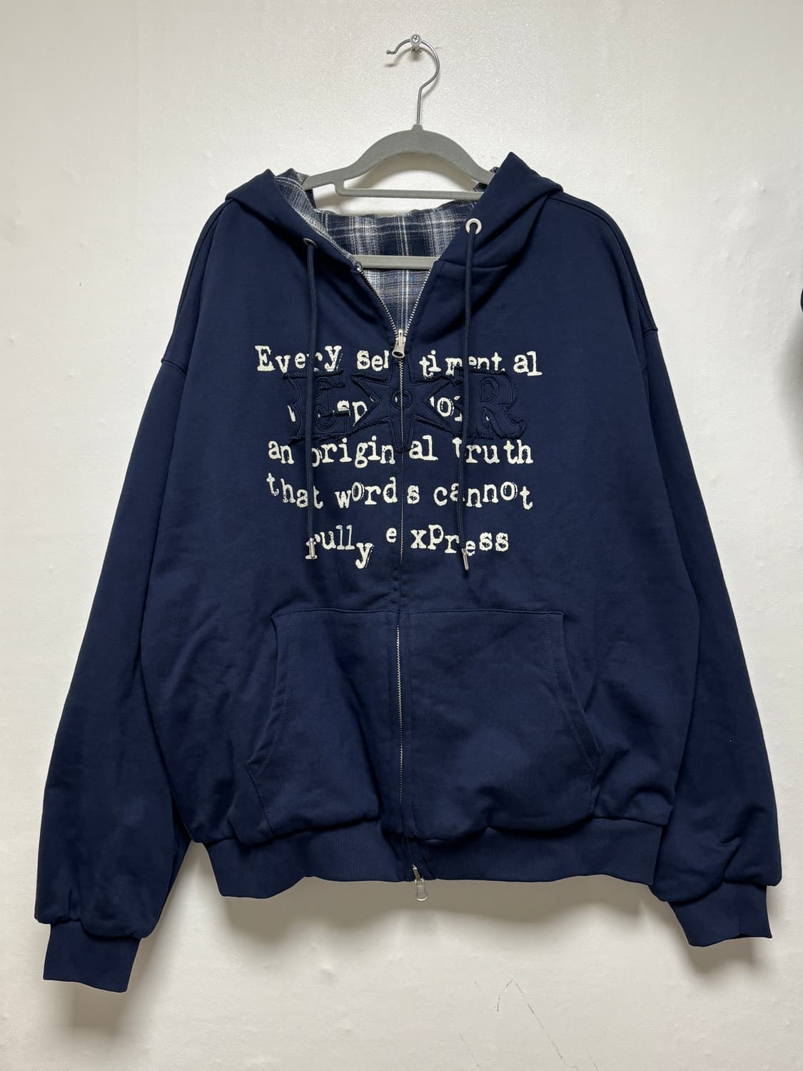 리버시블 체크 레터링 후드집업 상품이미지1