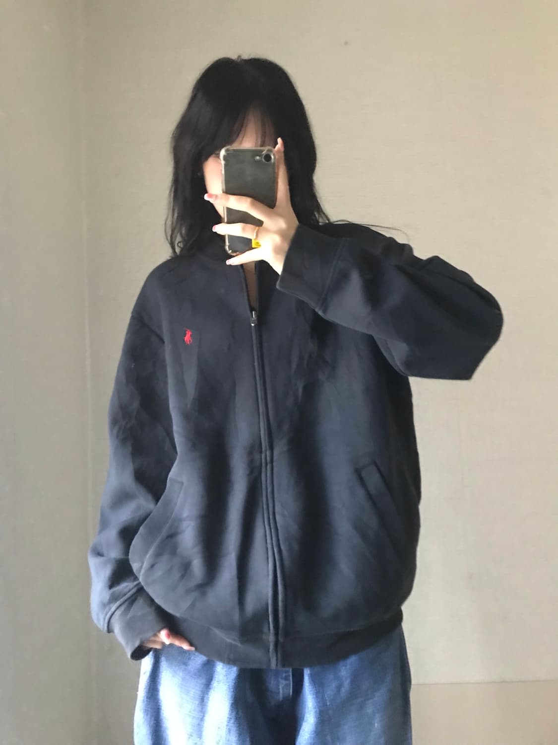 폴로 블랙 레드 오버핏 집업 상품이미지3