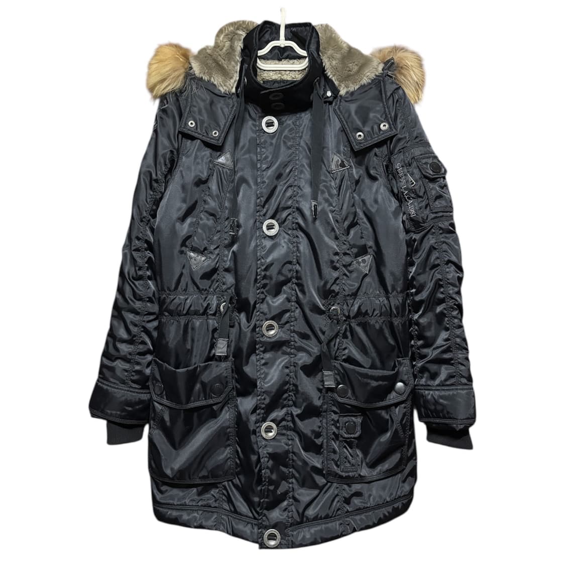 [GUESS] 게스 빈티지 블랙 후드넥 퍼 야상 자켓 M 상품이미지1