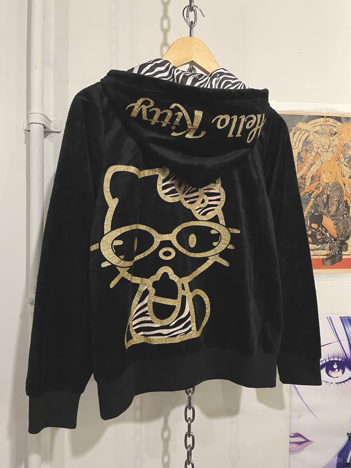 hello kitty 헬로키티 벨벳 골드 갸루키티 지브라 패턴 후드 집업 상품이미지5
