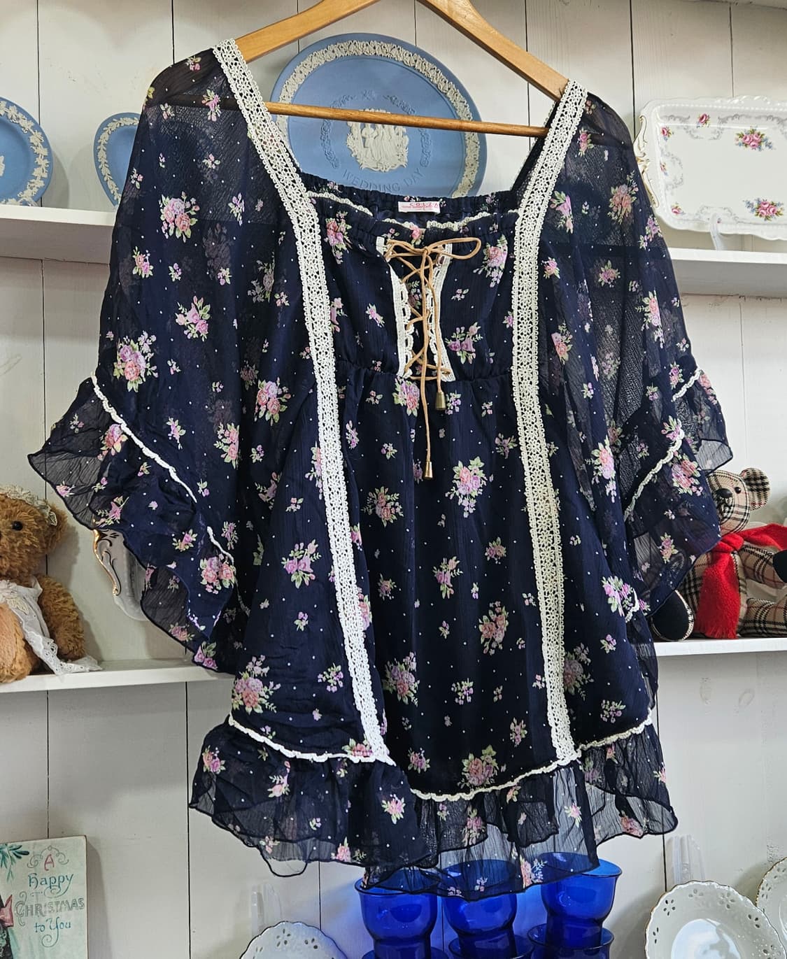 플라워 쉬폰 케이프형 블라우스 상품이미지2