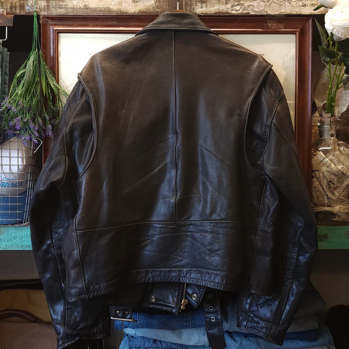 90s 소가죽 라이더자켓 바이커 라이더 헤비레더 105 상품이미지2