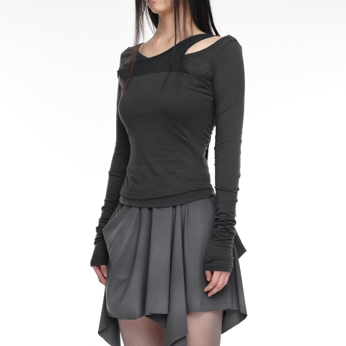 nache 나체 믹스드 레이어드 롱 슬리브 차콜 상품이미지2