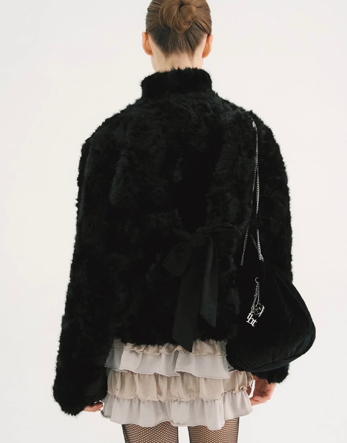 threetimes ribbon tie fur jacket 쓰탐 퍼자켓 상품이미지3