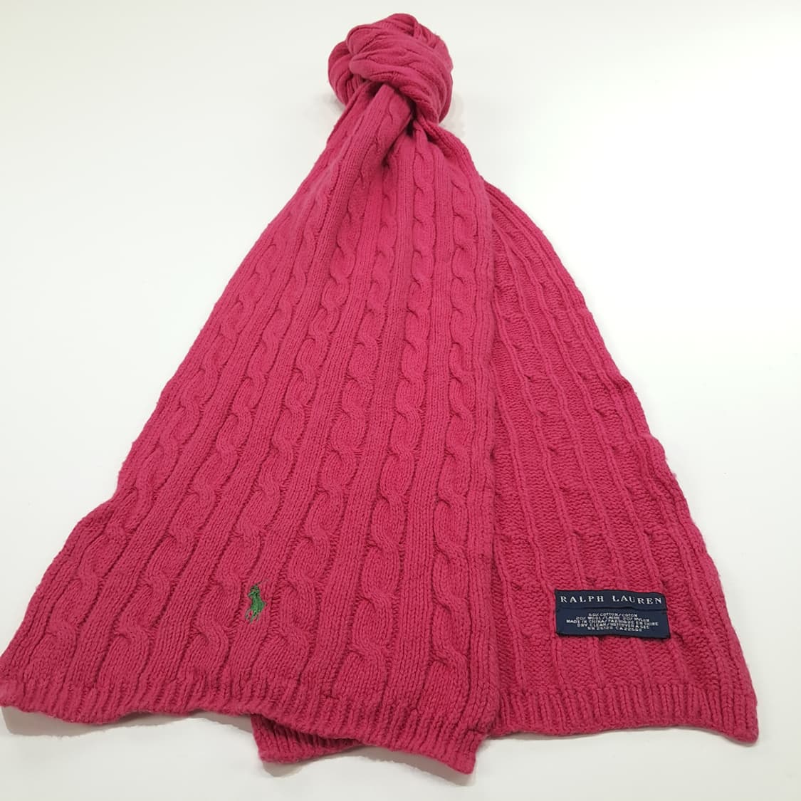 MX284 폴로 랄프로렌 핑크 코튼 울 케이블 니트 목도리 머플러 상품이미지3