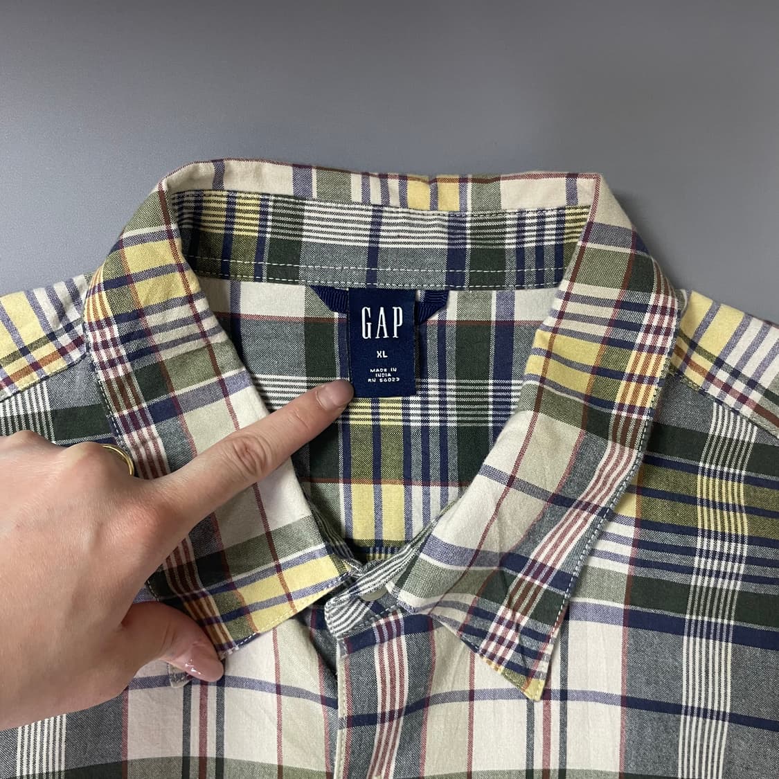 GAP 카키 체크패턴 빈티지 셔츠XL 상품이미지3