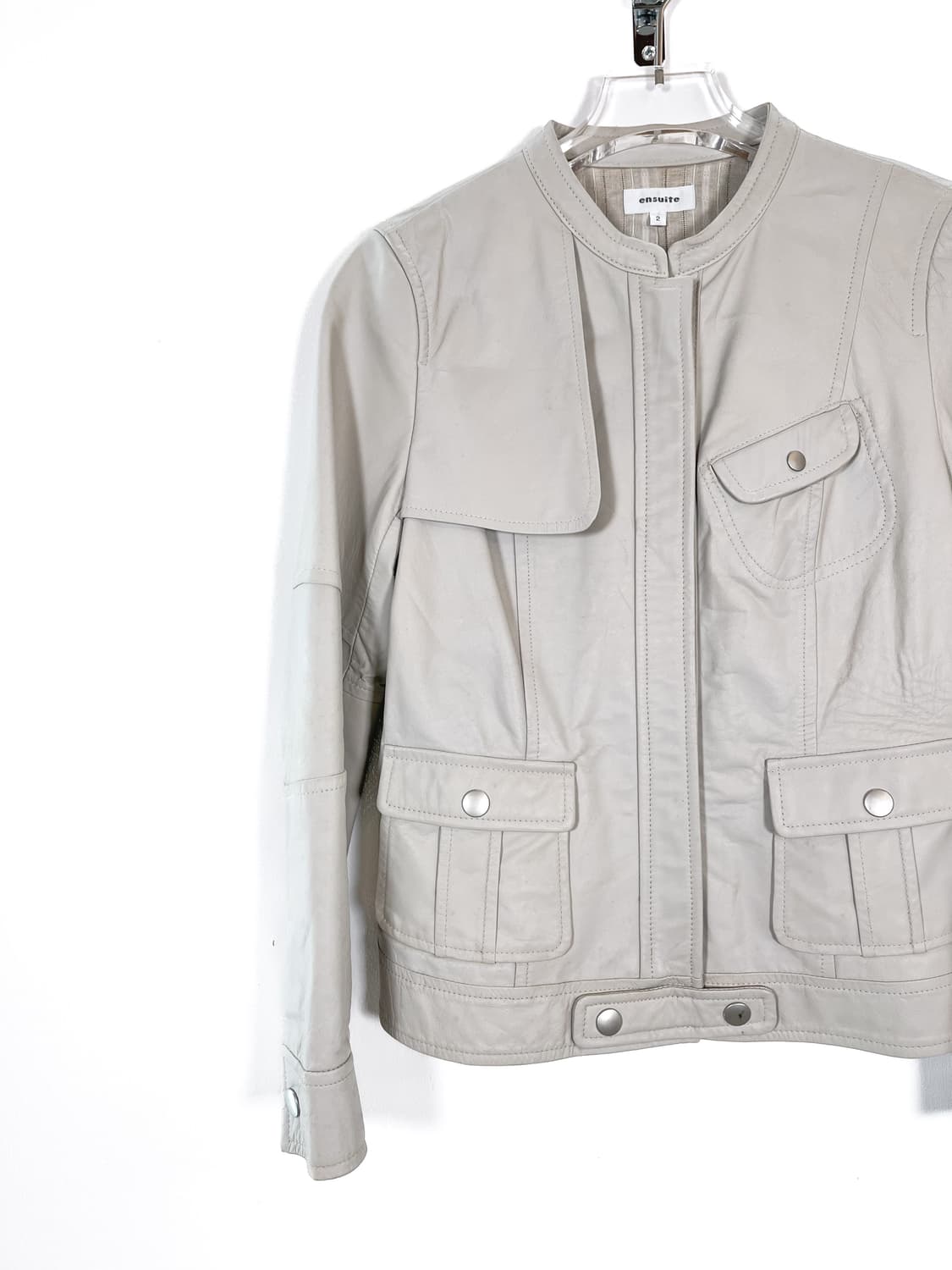 빈티지 화이트 레더 자켓 상품이미지5