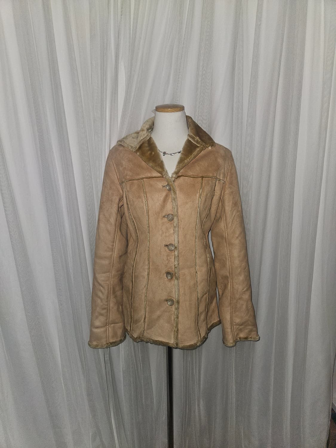 elle 빈티지 브라운라떼 오네갸루 무스탕 퍼자켓 상품이미지1