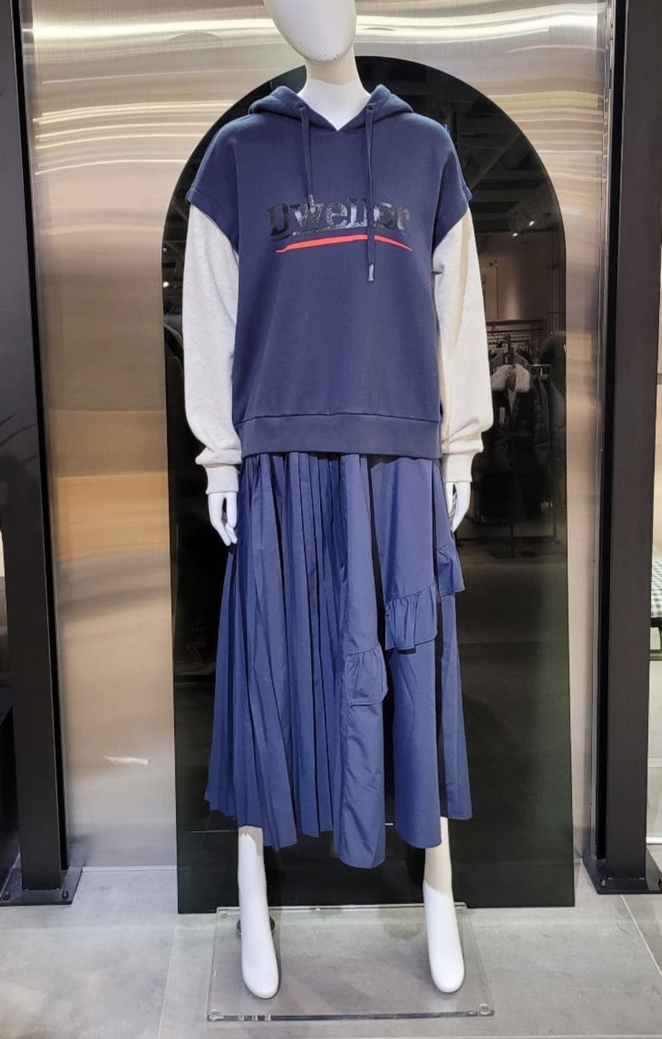 쥬시쥬디 레이어드 후드 져지 플리츠 원피스 66사이즈 상품이미지2