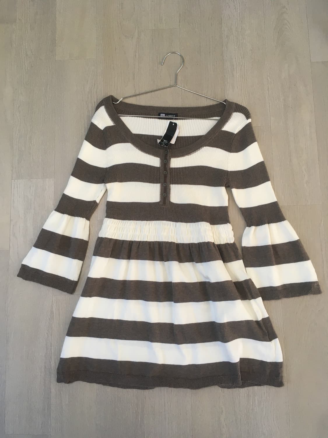 일본빈티지 브라운 스트라이프 프릴 니트 원피스 상품이미지3