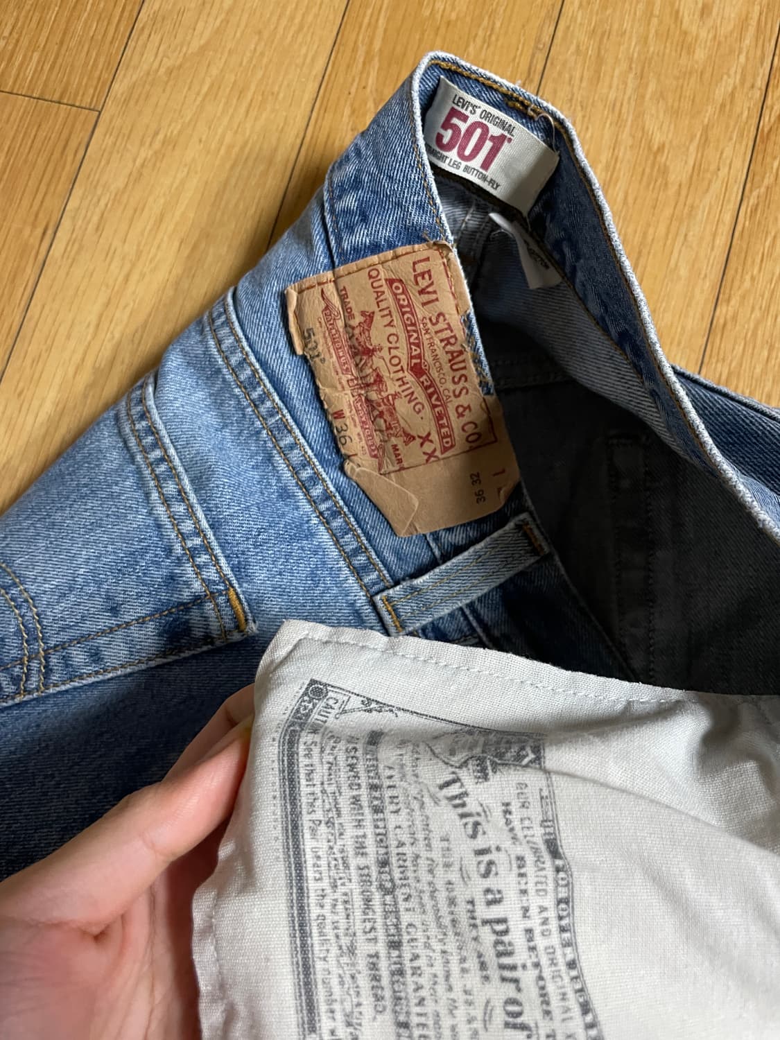 리바이스 501 빈티지 워싱 연청 36x32 (32-3정도) 상품이미지5