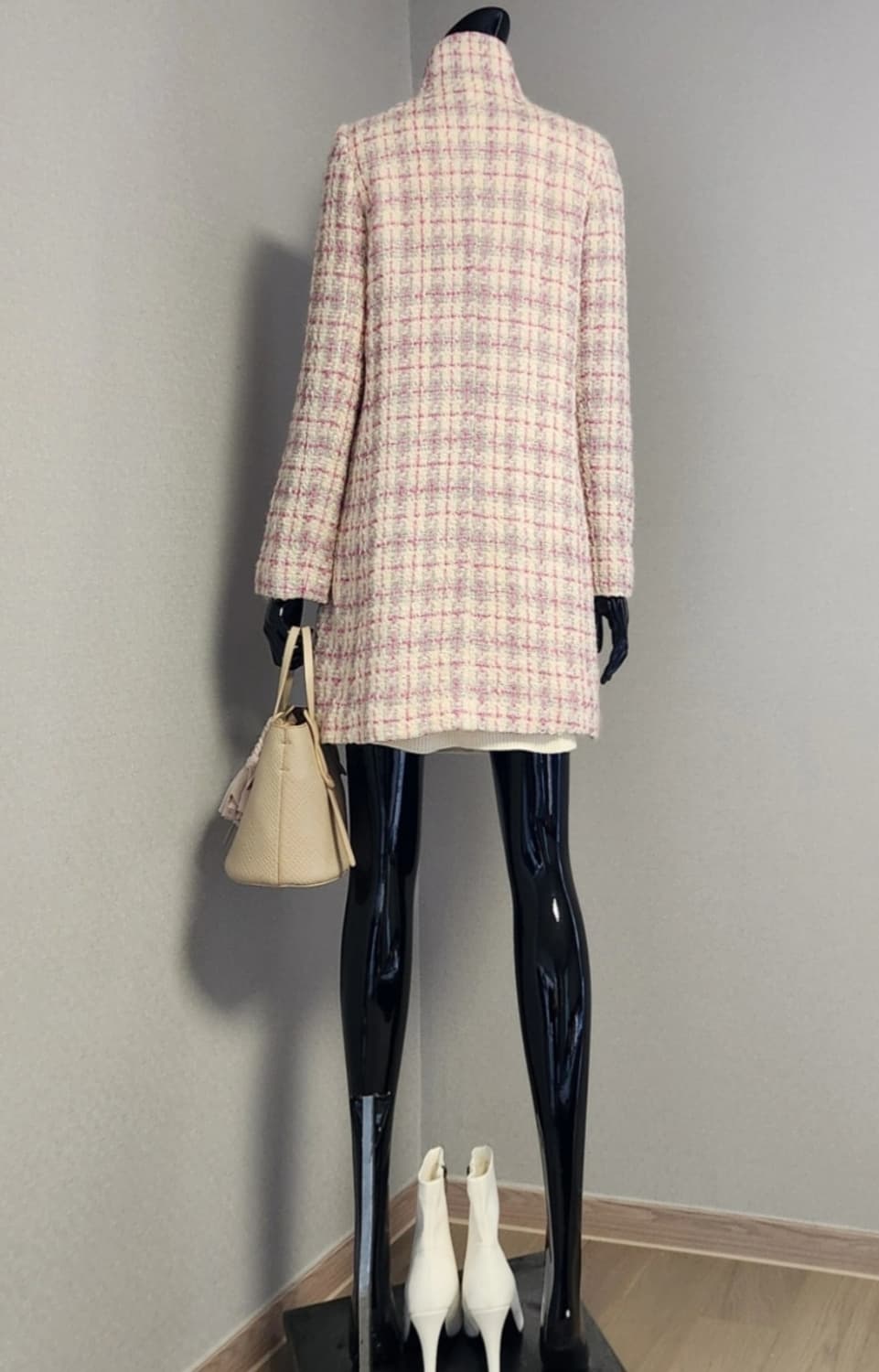 핑크체크 트위드 롱자켓  상품이미지5