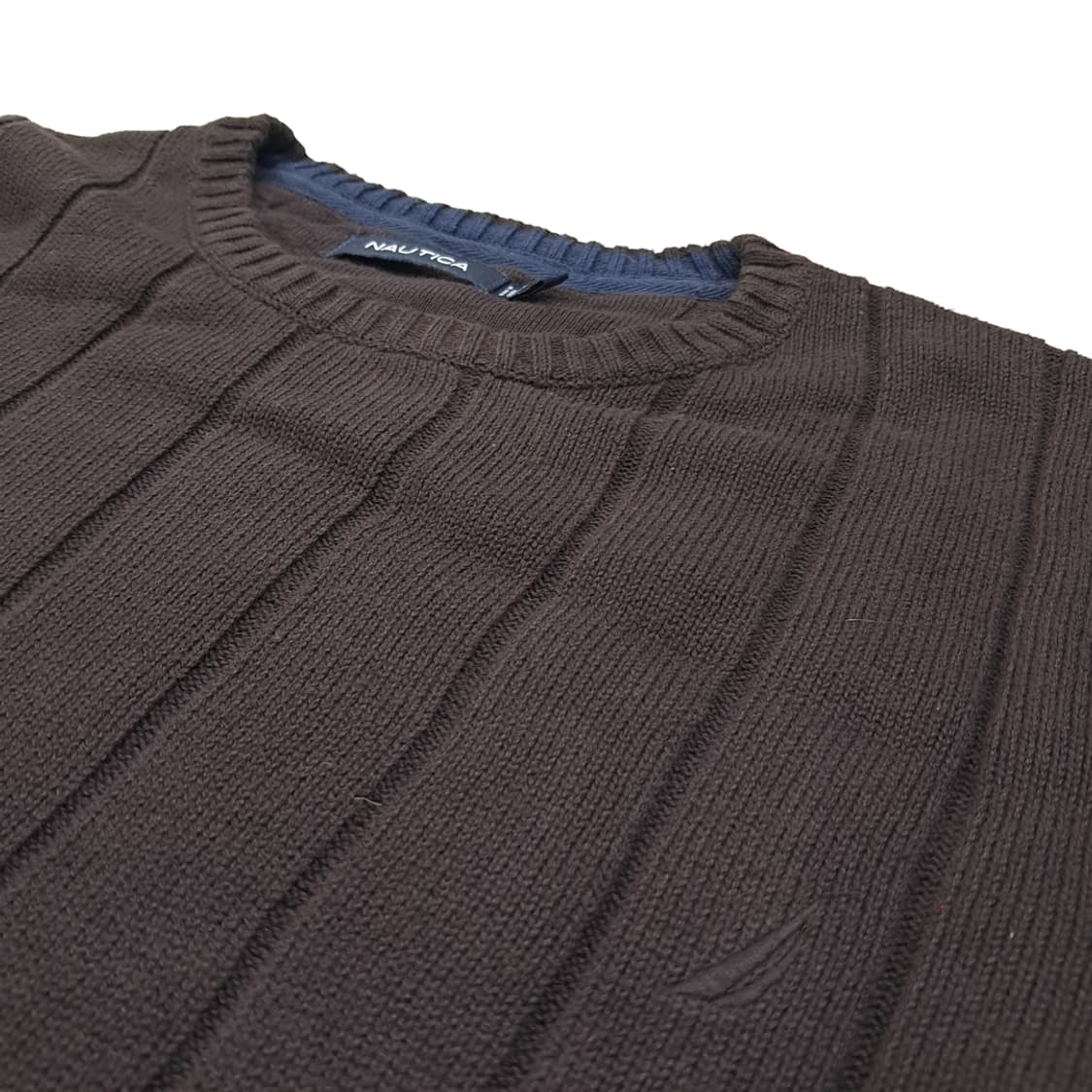 CL136 L 노티카 00s 버티컬 립 텍스처 브라운 크루넥 니트 상품이미지3