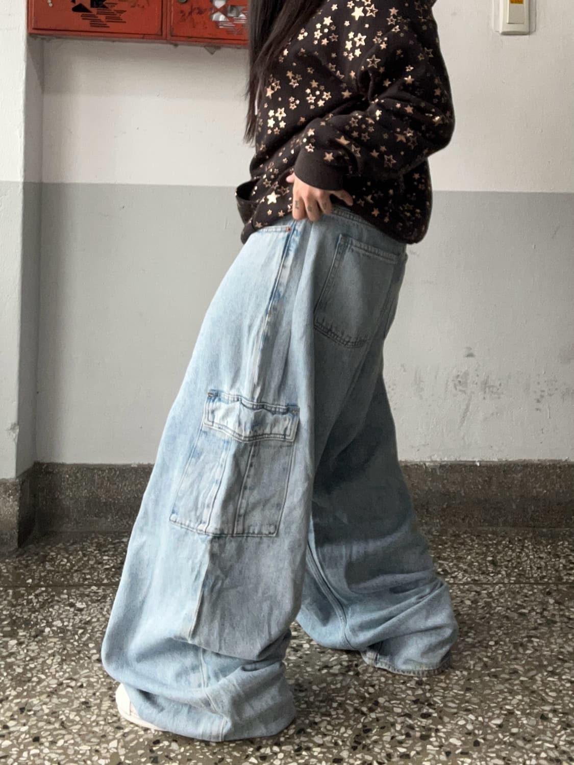 90s 연청 아이스워싱 데님 카고와이드팬츠 상품이미지2