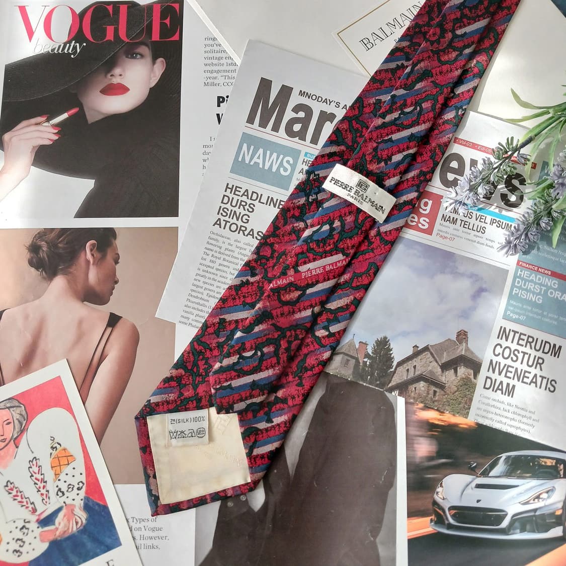 발망 실크 레드 패턴 넥타이 8.4cm B등급 A19362
 상품이미지3