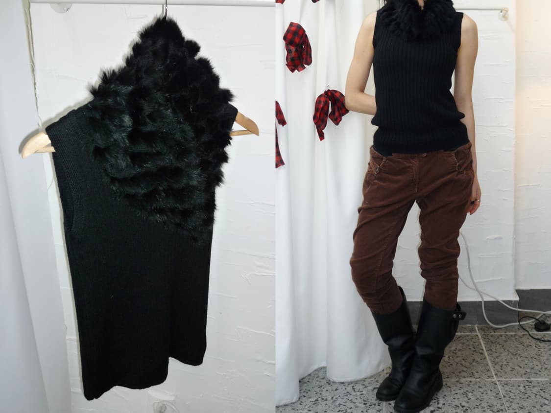 fur black knit sleeveless 상품이미지1