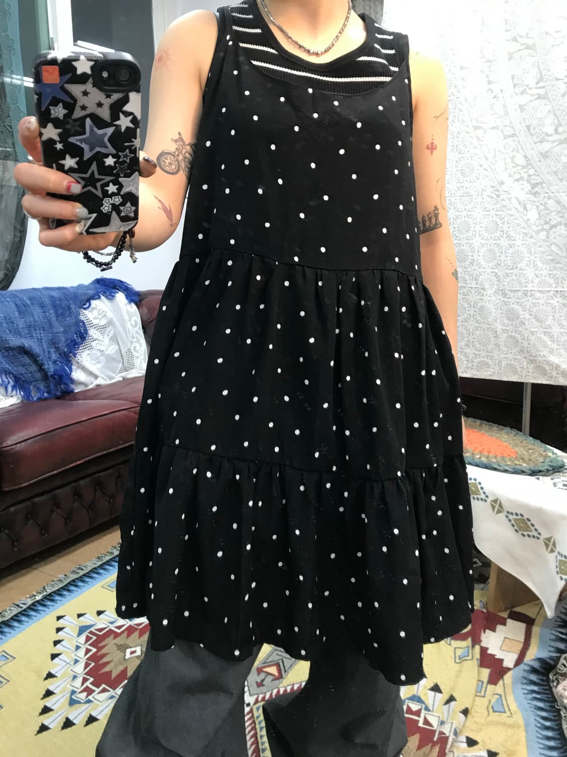 민소매 도트 캉캉 미니원피스  상품이미지1