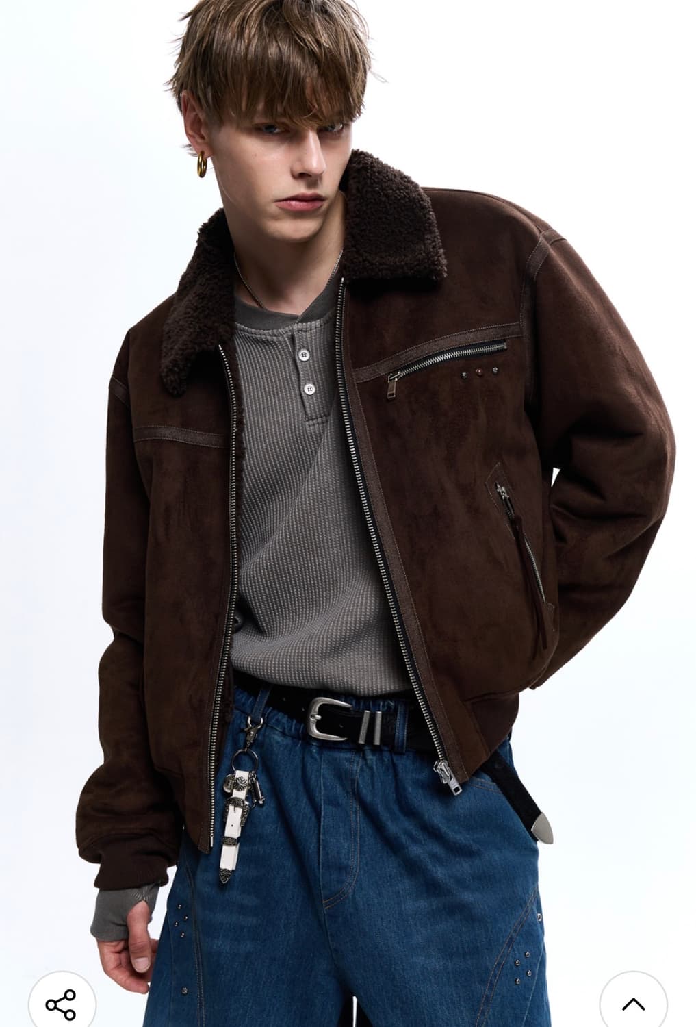 RSSC 데님 믹스 무스탕 봄버 자켓 브라운 2 상품이미지2