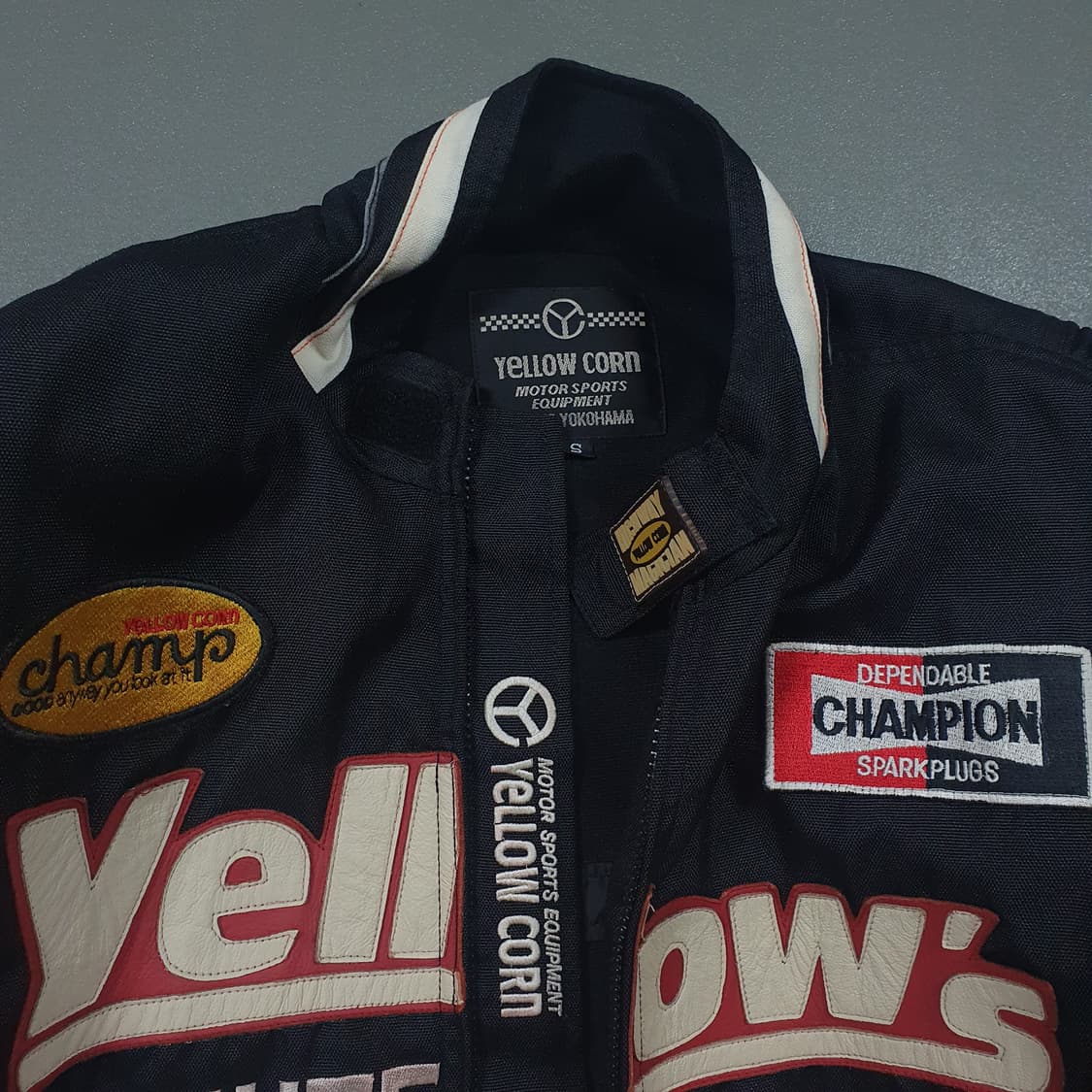 실측 M) 옐로우콘 슬래지해머 레이싱 테디 패치 바이커 바시티 자켓 상품이미지9