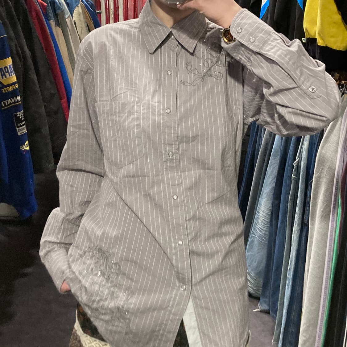 [IM] vtg 웨스턴 자수 스트라이프 셔츠 그레이 상품이미지7