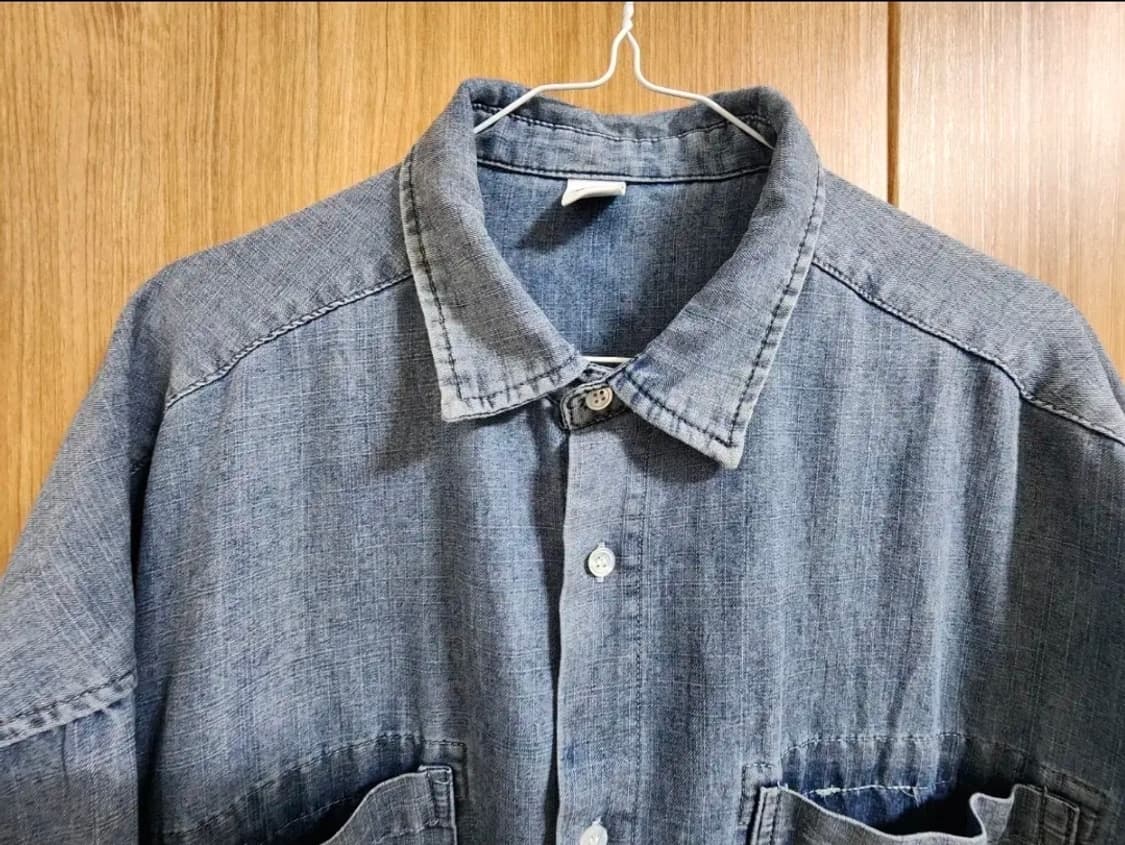 (XL)파르티멘토 스톤워시 오버핏 반팔 데님 셔츠 상품이미지2