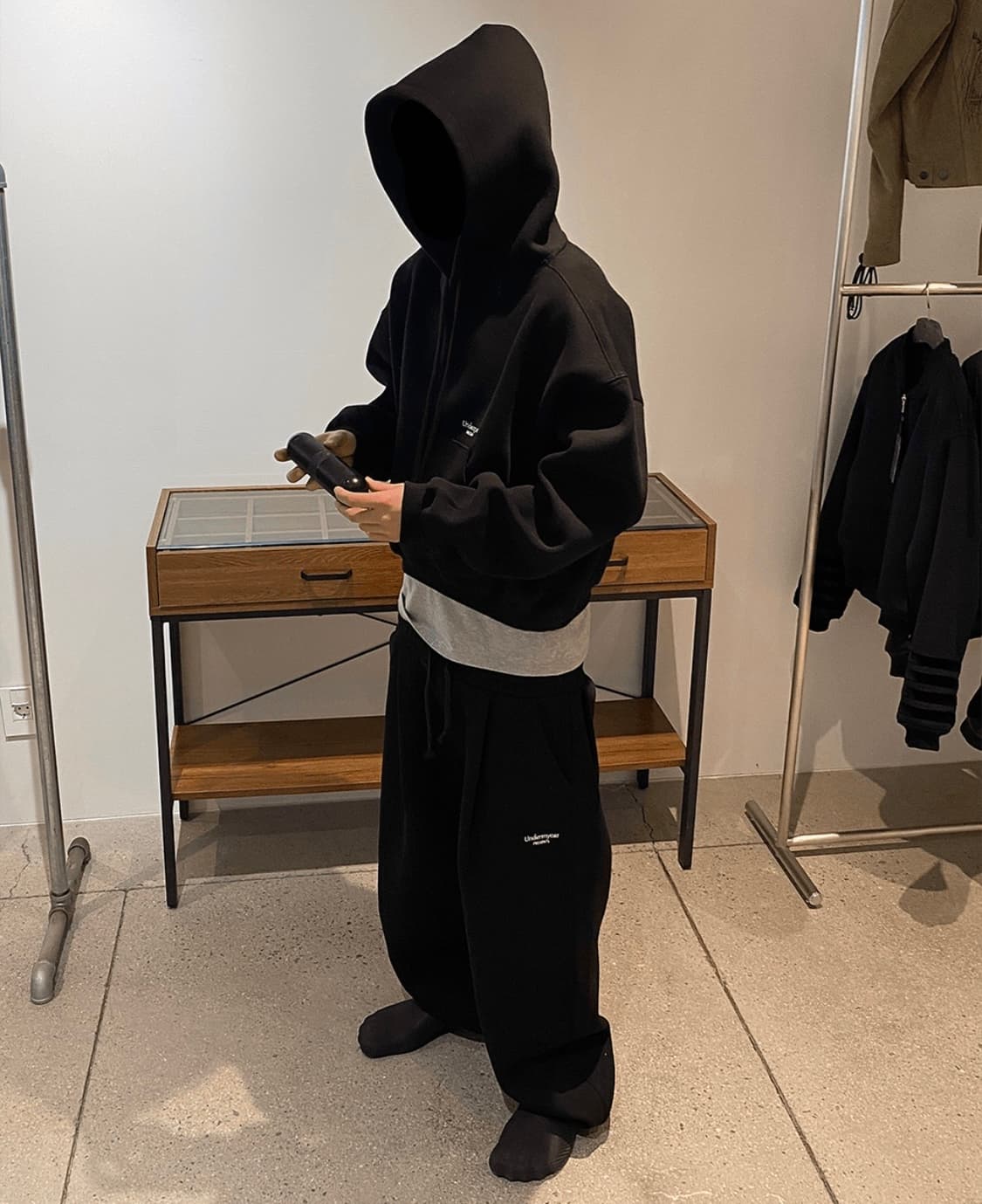 언더마이카 후드 바지 스웻 세트 셋업 블랙 상품이미지6