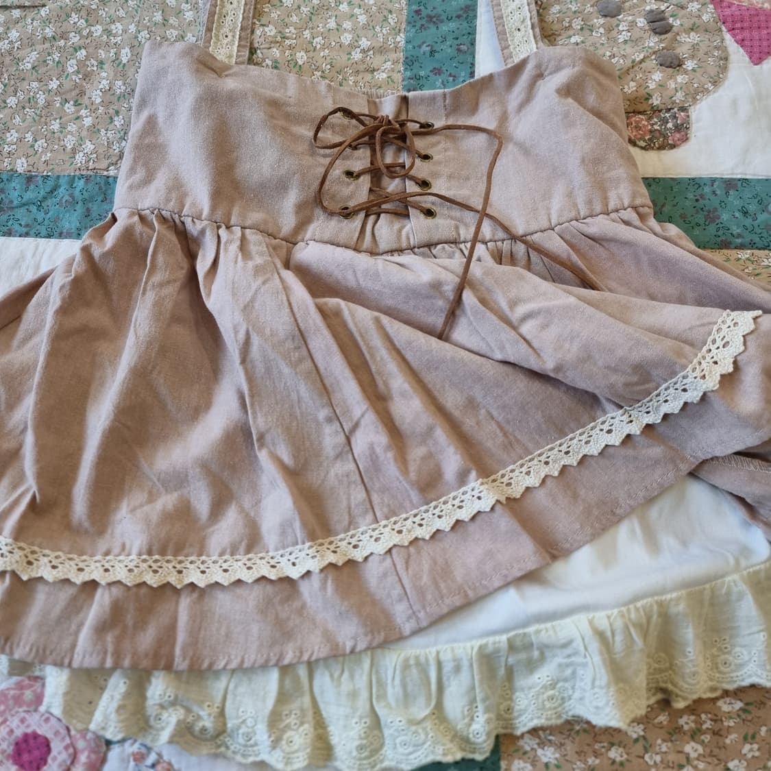 리본 코르셋 레이스 서스펜더 스커트 상품이미지5