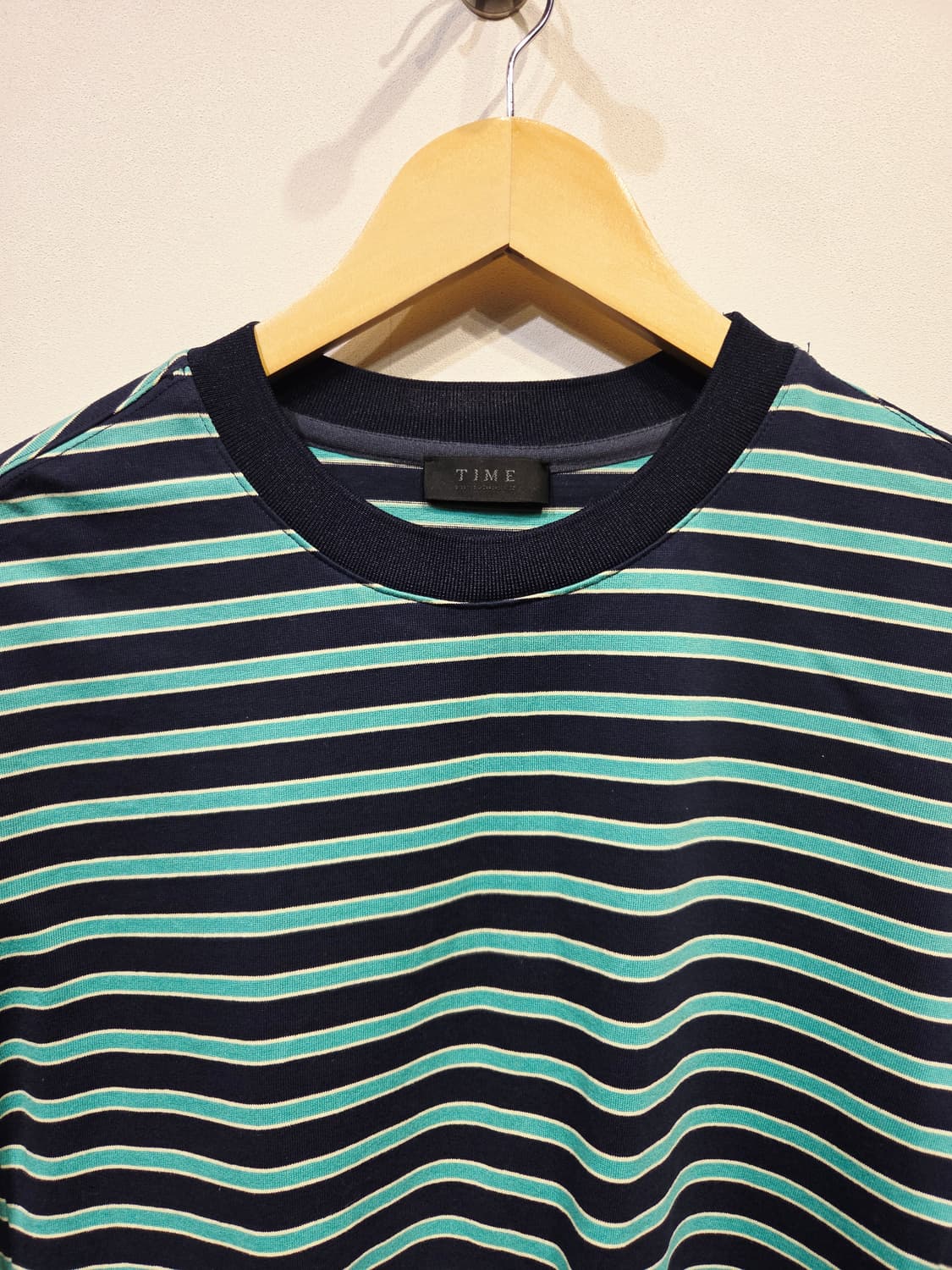 타임 옴므(TIME) 네이비 민트 스트라이프 반팔 티셔츠 상품이미지3