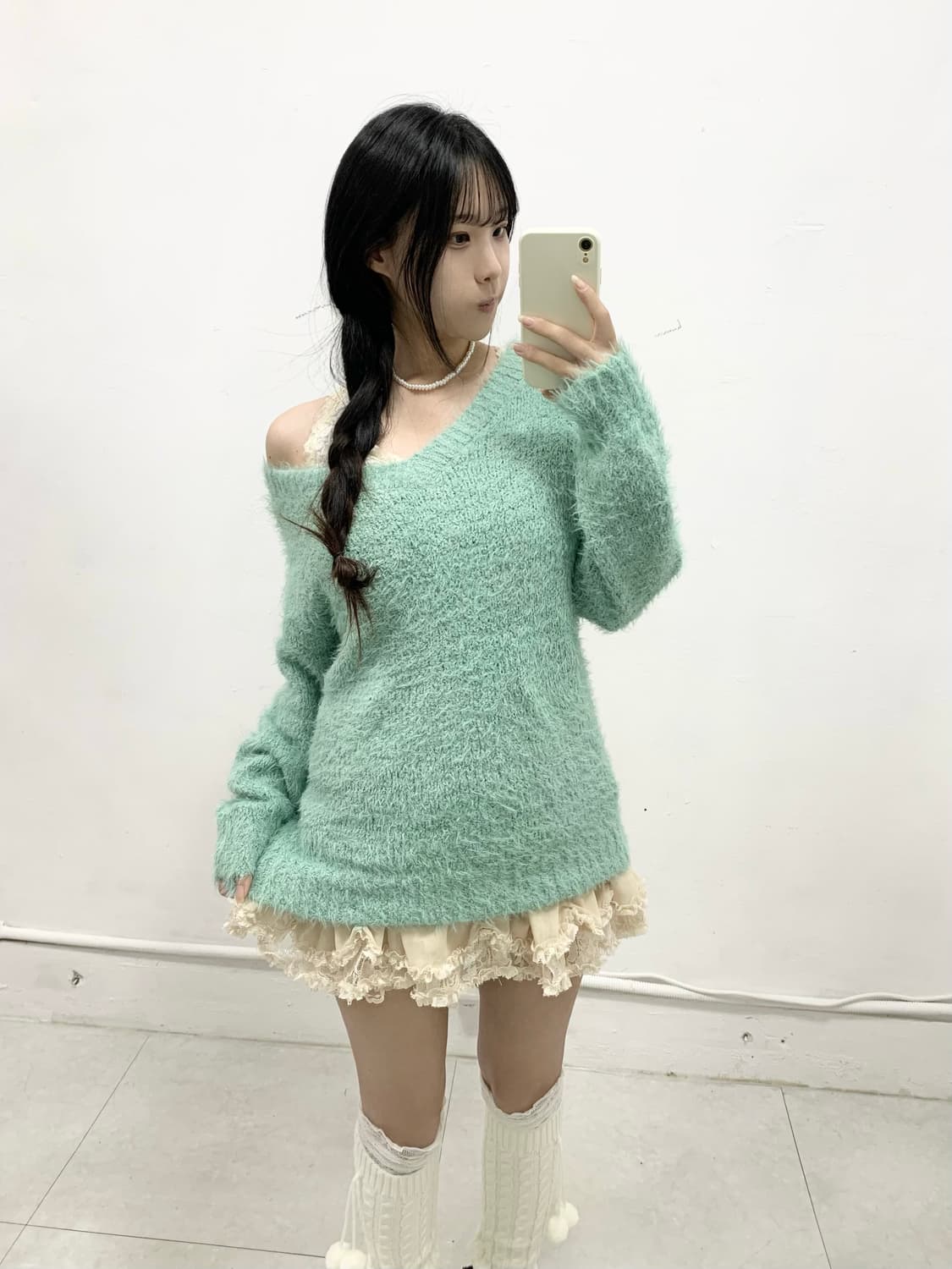 [EARTH MUSIC] 얼스뮤직 에메랄드 민트 폭닥 니트 상품이미지2