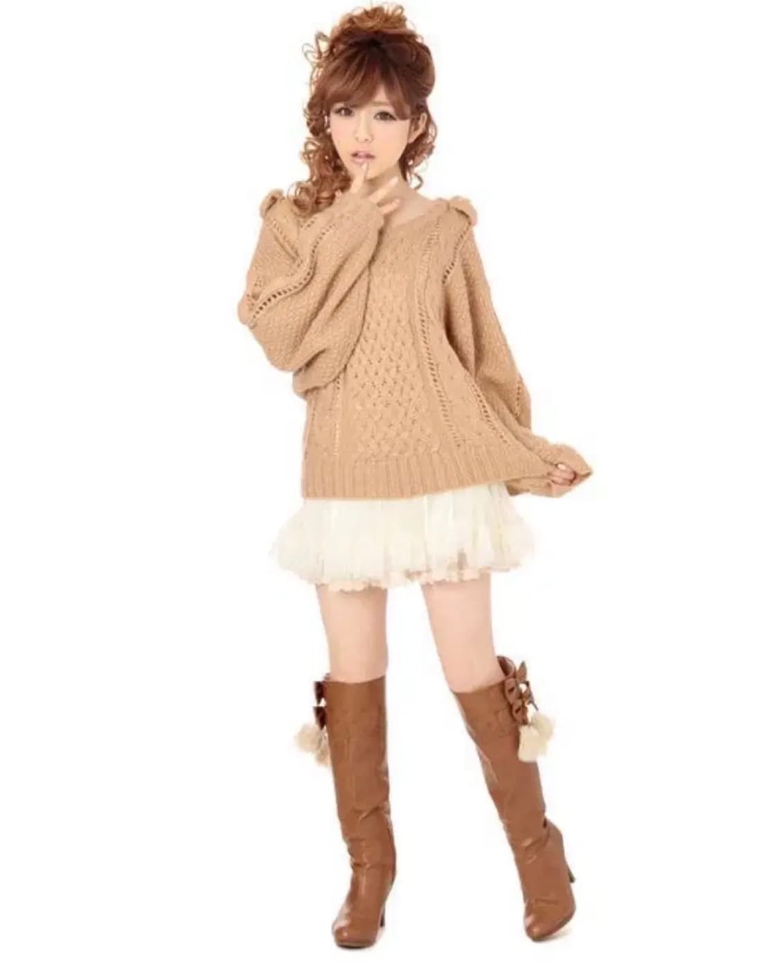 리즈리사 고전 핀터 리본 케이블 니트 라떼갸루 히메갸루 상품이미지1