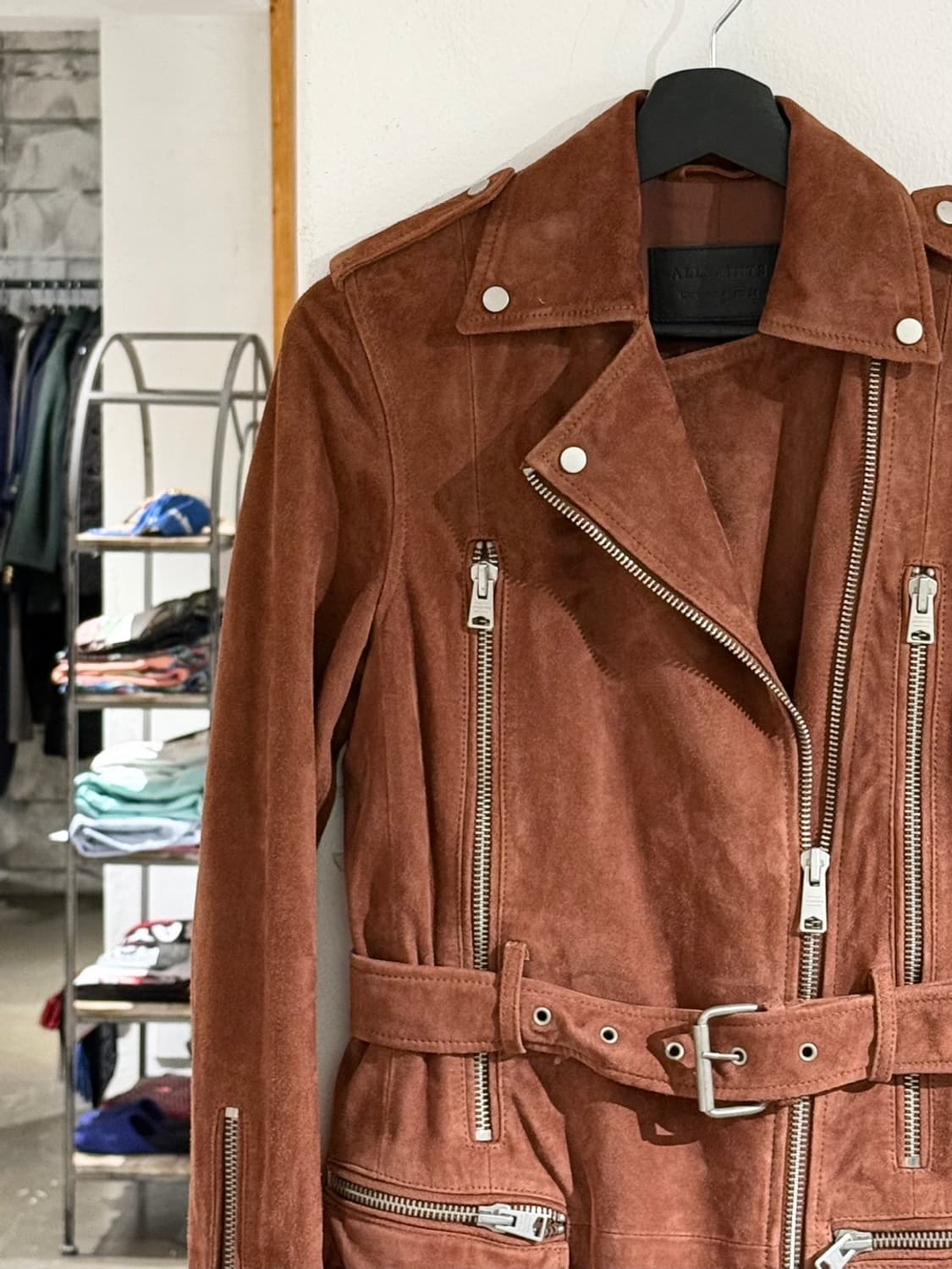 올세인츠 브릭브라운 고트 레더 스웨이드 트렌치 코트 상품이미지2