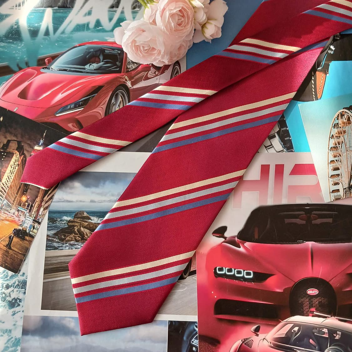 아쿠아스큐텀 실크 레드 스트라이프 넥타이 9.5cm A+등급 A18971 상품이미지3