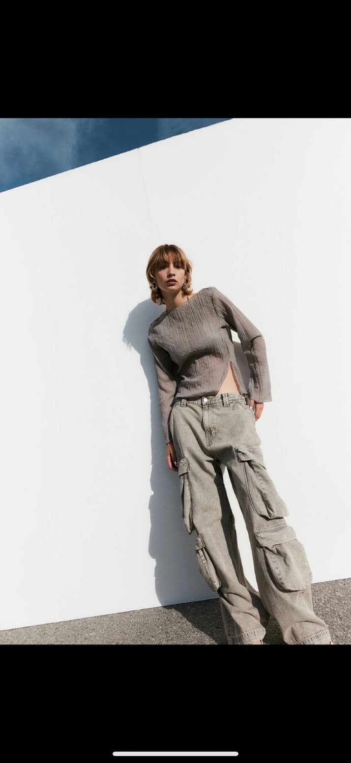 h&m 시스루 블라우스 카키컬러 상품이미지2