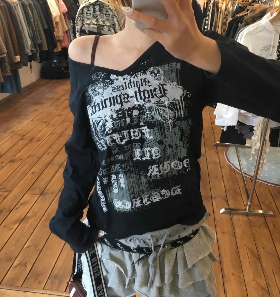 Y2K 블랙 글리터 롱슬리브 상품이미지1