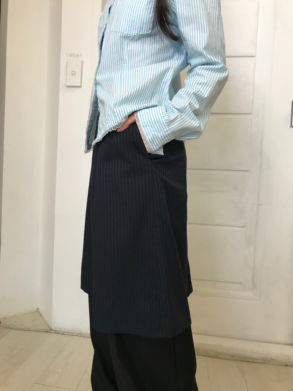 하늘색 스트라이프 레이스 셔츠 상품이미지6