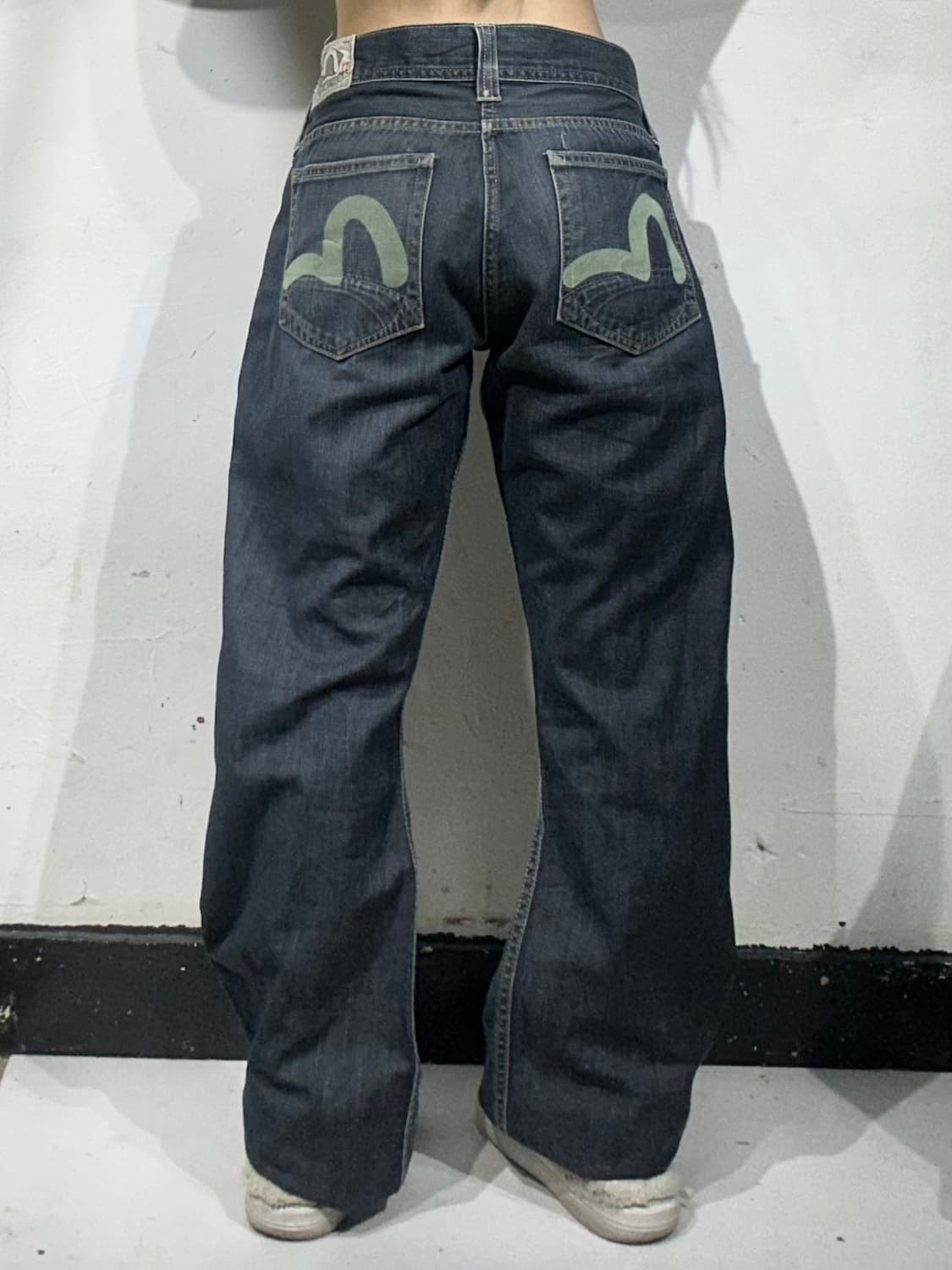 에비수 진청 와이드 부츠컷 워싱 프린팅 데님 팬츠 청바지 34 상품이미지1