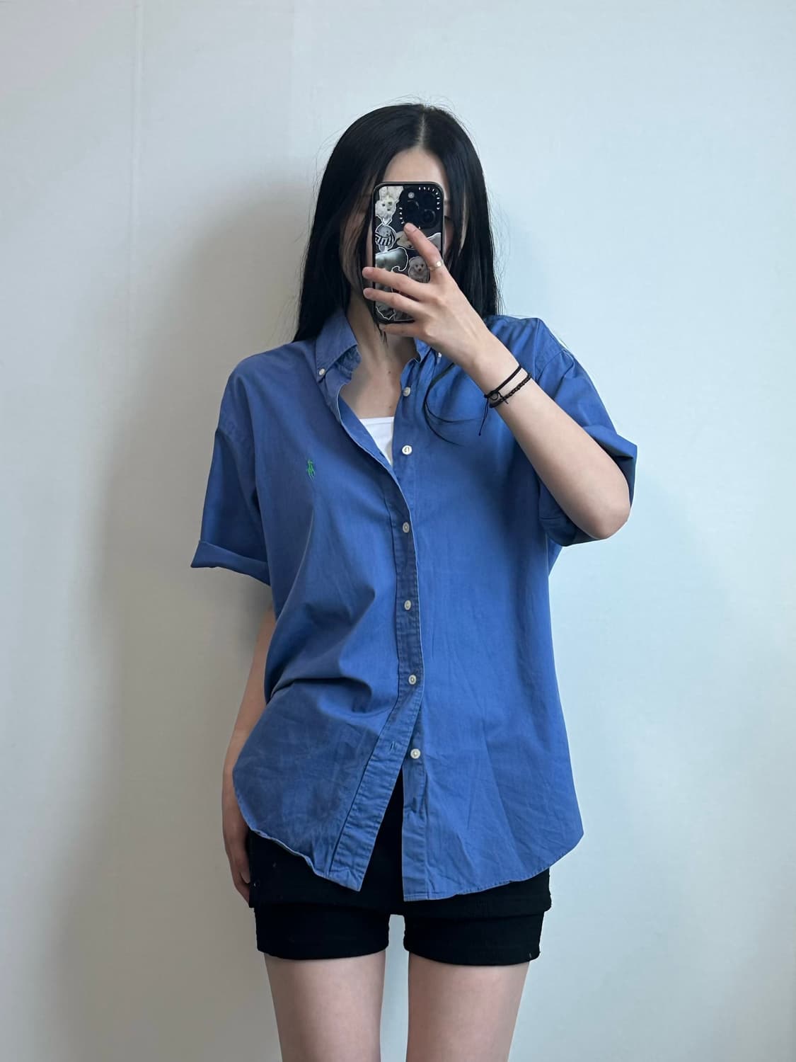 폴로 랄프로렌 자수로고 블루 솔리드 하프 셔츠 상품이미지1