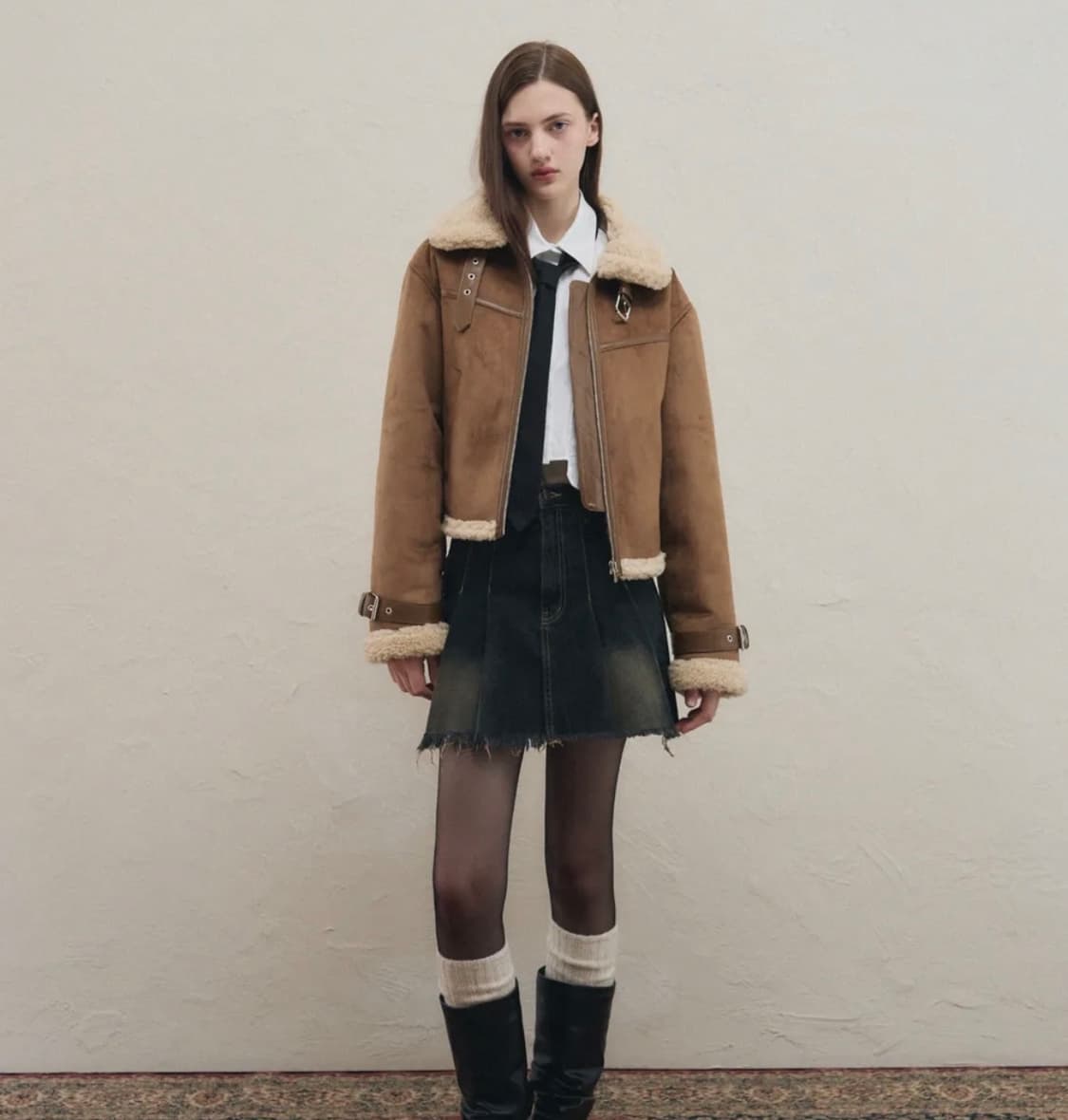 레더리 오블리크 스웨이드 무스탕 자켓 [BROWN] 상품이미지2