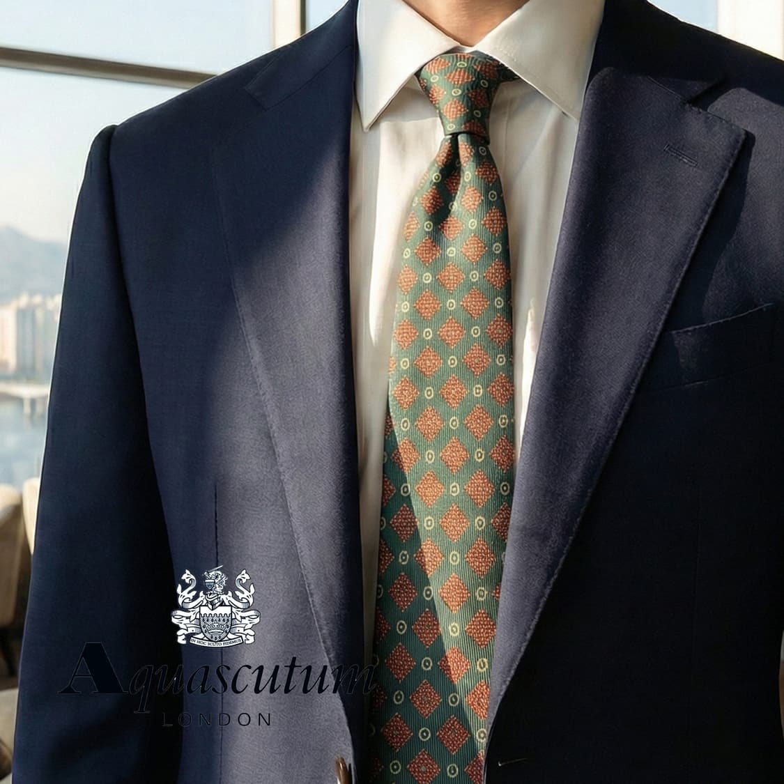 아쿠아스큐텀 실크 옐로&그린 다이아 넥타이 9.3cm A등급 A18919 상품이미지1