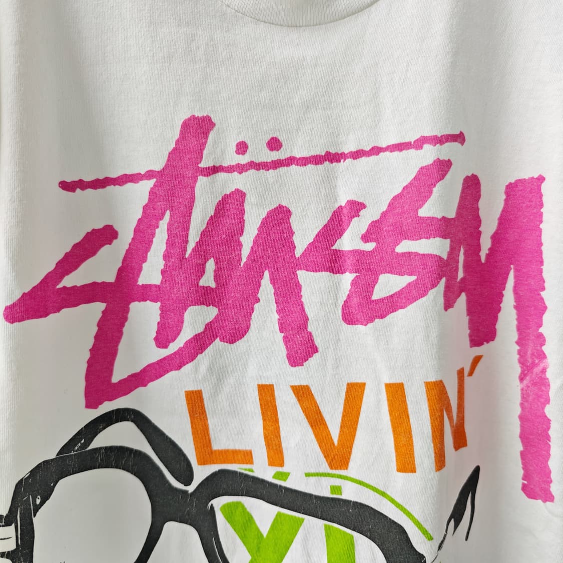 스투시 00s LIVIN XL 프린팅 반팔 티셔츠 화이트 L 상품이미지4