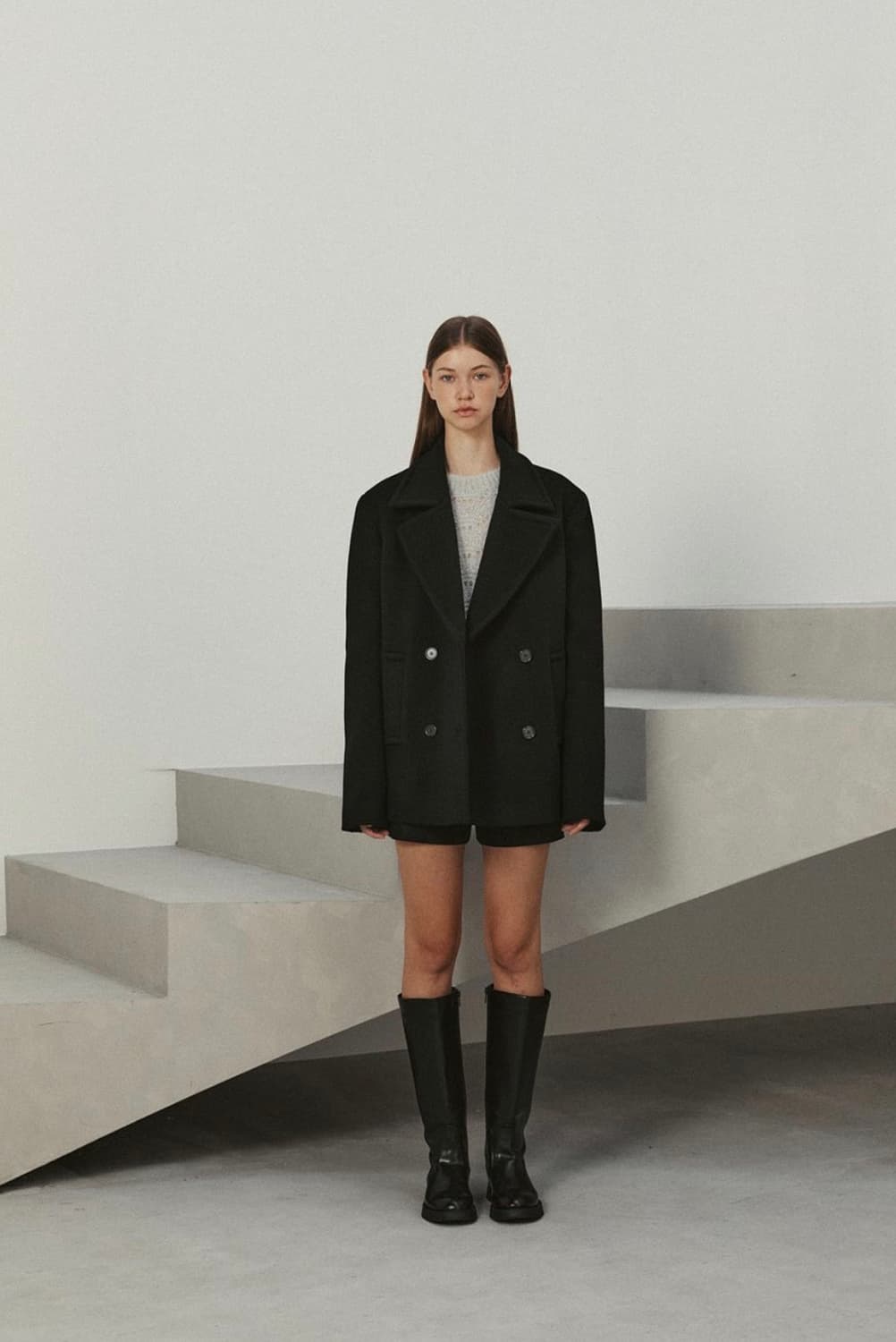 brushed wool half coat (black) 상품이미지1