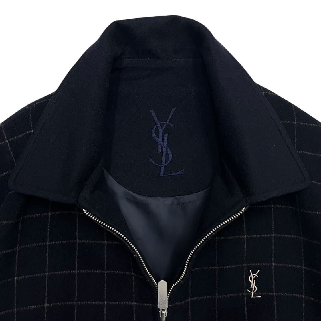 입생로랑 네이비체크 카라 울 자켓 100 상품이미지5