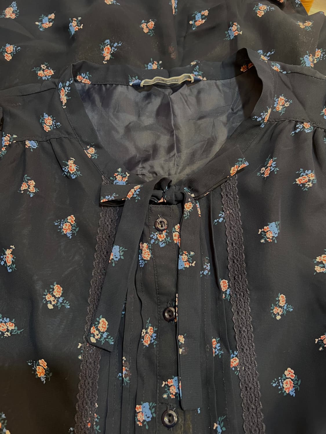 더엠포리움 일본수입 여성 네이비 플라워 쉬폰원피스 상품이미지4