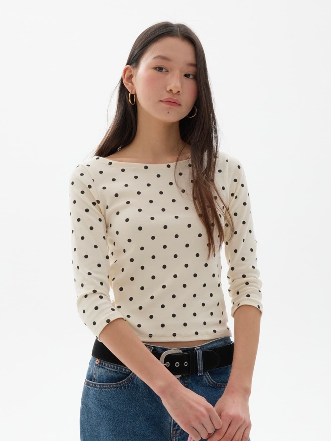 리모네 보트넥 도트티셔츠 상품이미지1