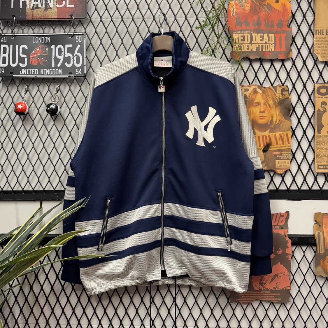 90s MLB X 양키스 트랙자켓 전면 빅로고 포인트 네이비 화이트 상품이미지1