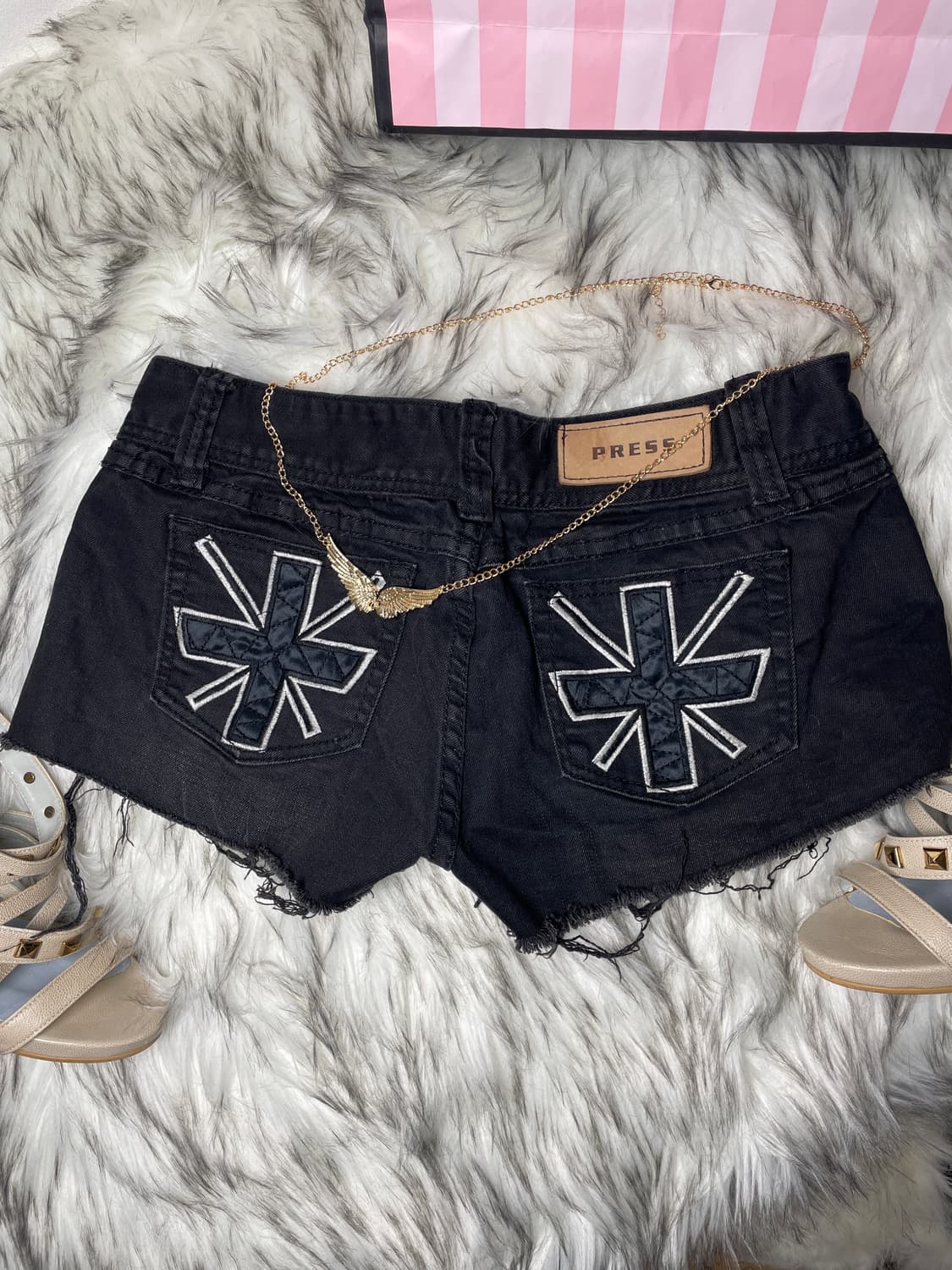 빈티지 유니언잭 로우라이즈 쇼츠 데님 반바지 팬츠 상품이미지1