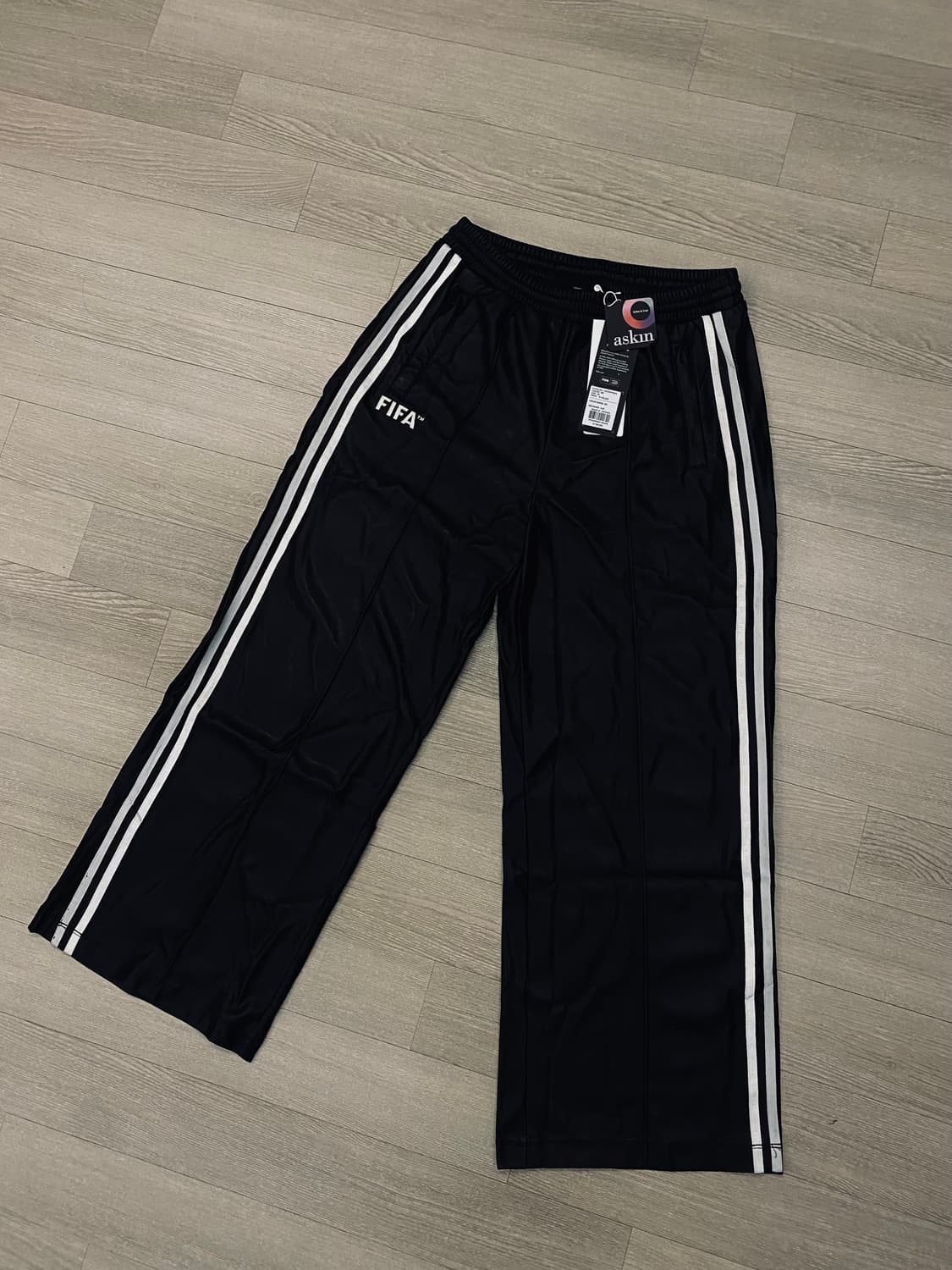 FIFA 레더 트레이닝 트랙팬츠 와이드 밴딩 가죽바지 블랙 상품이미지1