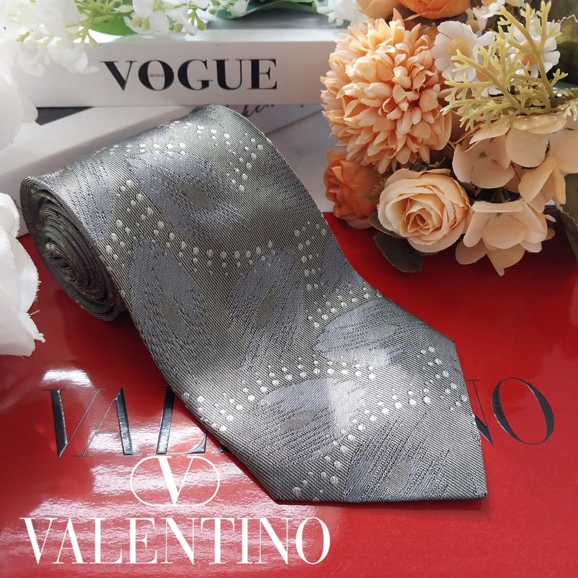 발렌티노 실크 올리브그레이 패턴 넥타이 8.9cm A등급 K2161 상품이미지2